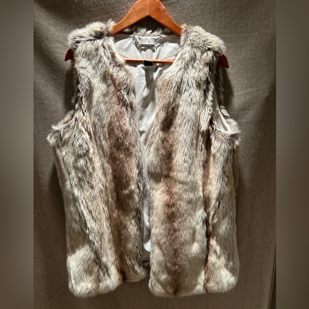 White House Black Market Faux Fur Vest - Brown and Gray